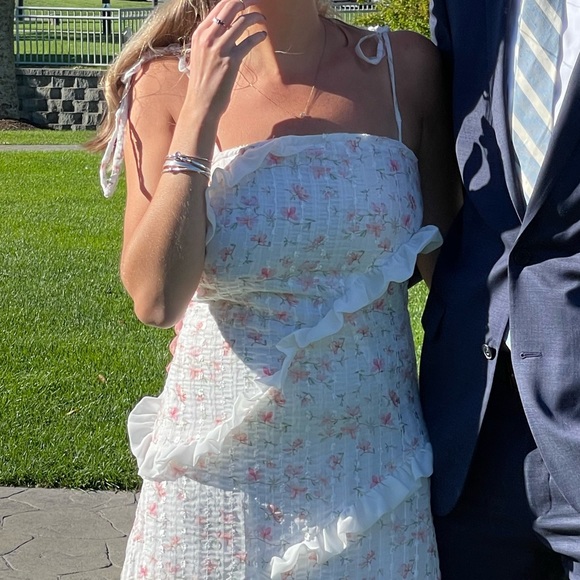 White Floral Print Tie Strap Midi Dress - Picture 6 of 6